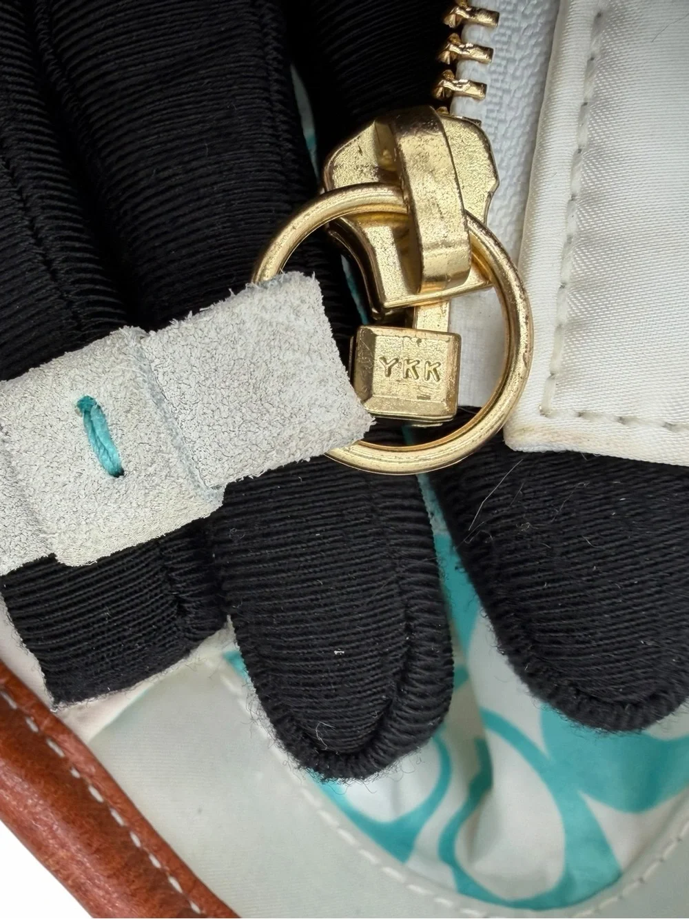 Vintage Coach Hampton White & Aqua Nylon Mini Tote Bag Leather Trim - Picture 11 of 12